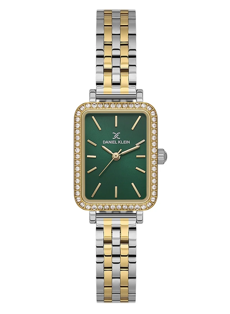 DANIEL KLEIN Women's Stainless Steel Silver and Gold Alloy Case Analog Dark Green Square Sunray Dial Japanese Quartz Premium 30 Meters Water Resistant